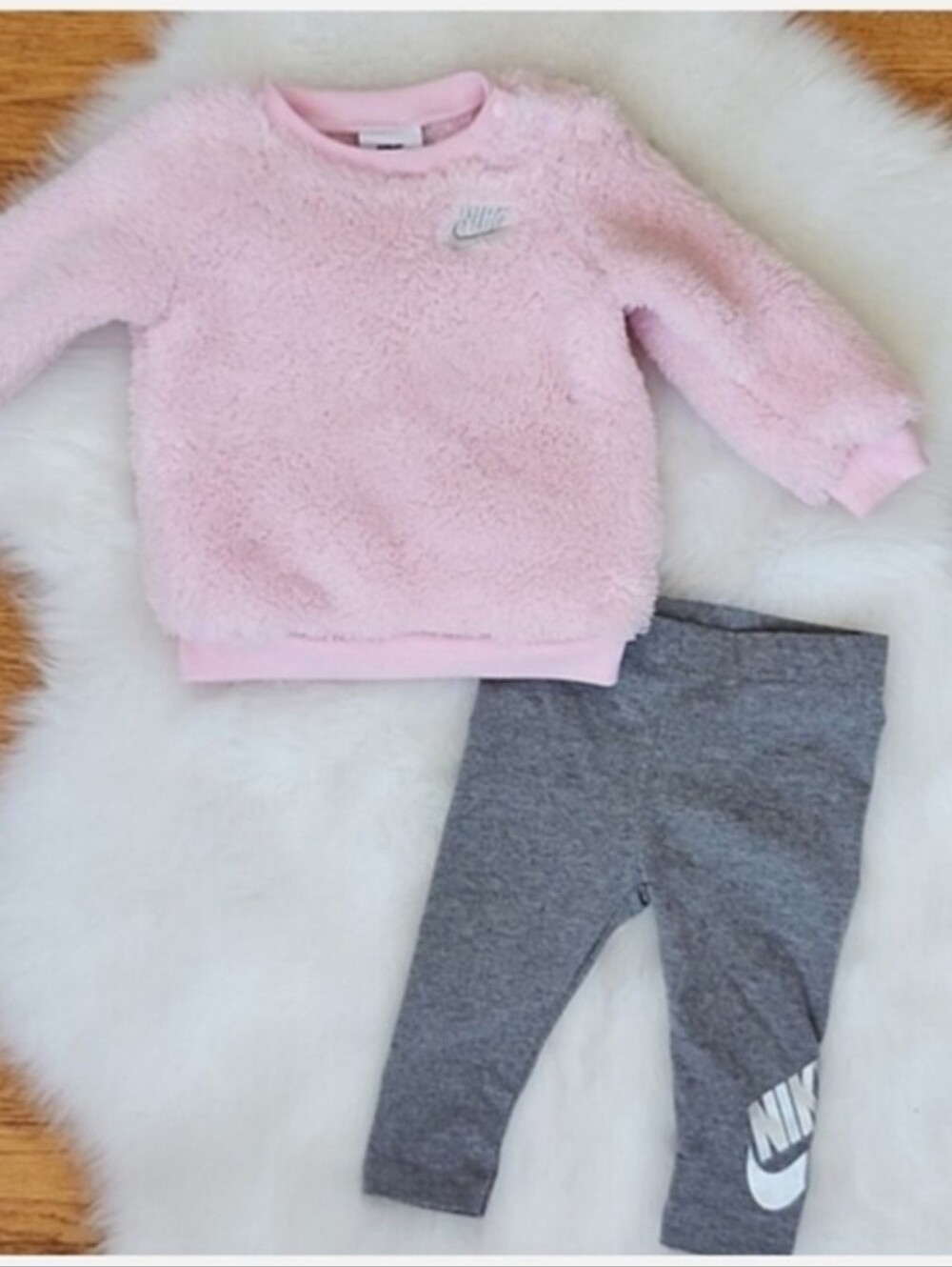 Nike Kids Pink Fleece Top and Gray Leggings, 9M